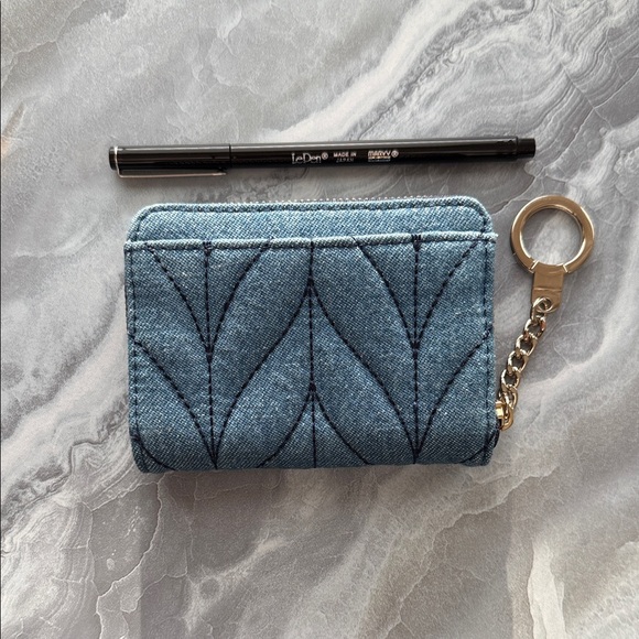 kate spade Denim Quilted Card Wallet with Gold Key Ring - Picture 2 of 3